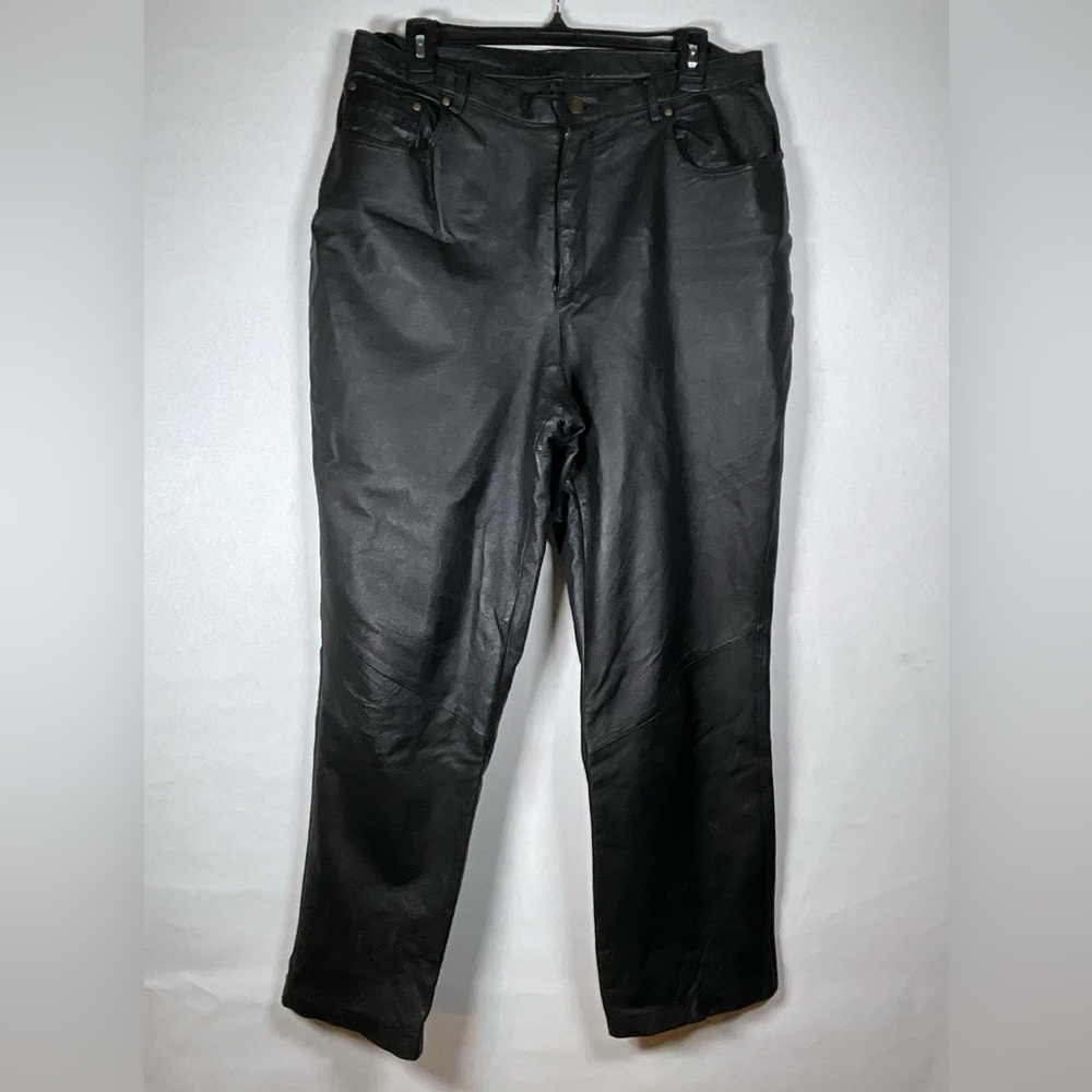KC Designs Womens Leather Pants size 14 Black High Waist Straight 90s